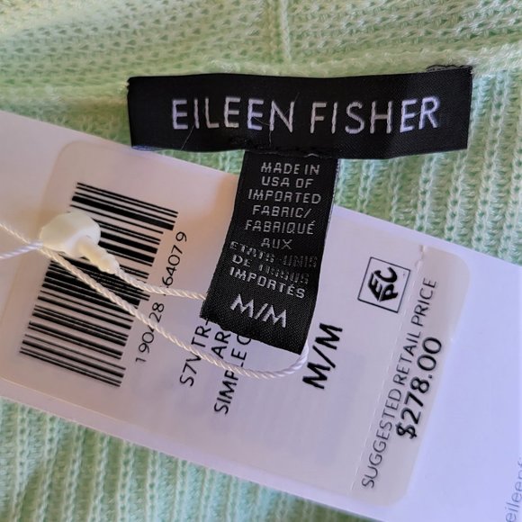 NWT EILEEN FISHER Aurora Green Long Open Front Cardigan Sweater M - Picture 5 of 5